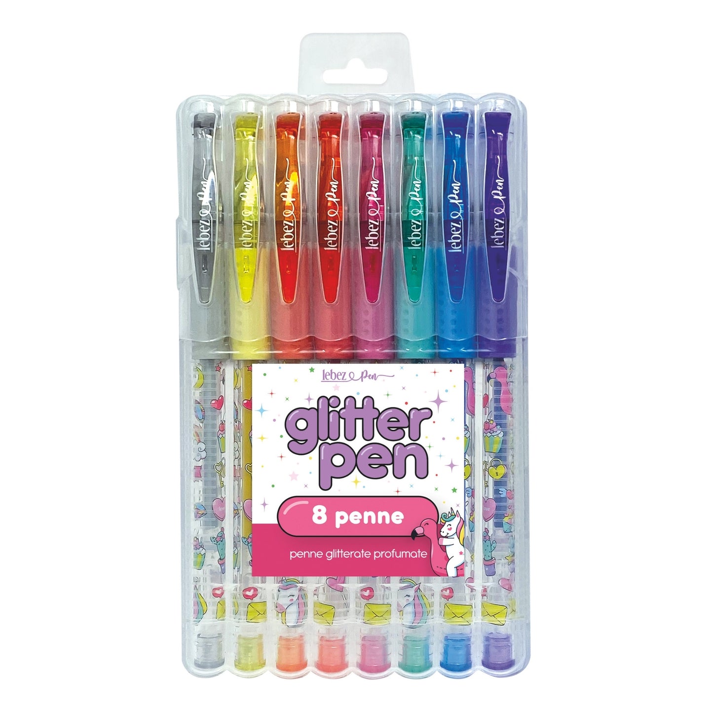 Pixuri cu sclipici parfumat, cu manere moi, Girly, 8 culori (blister)