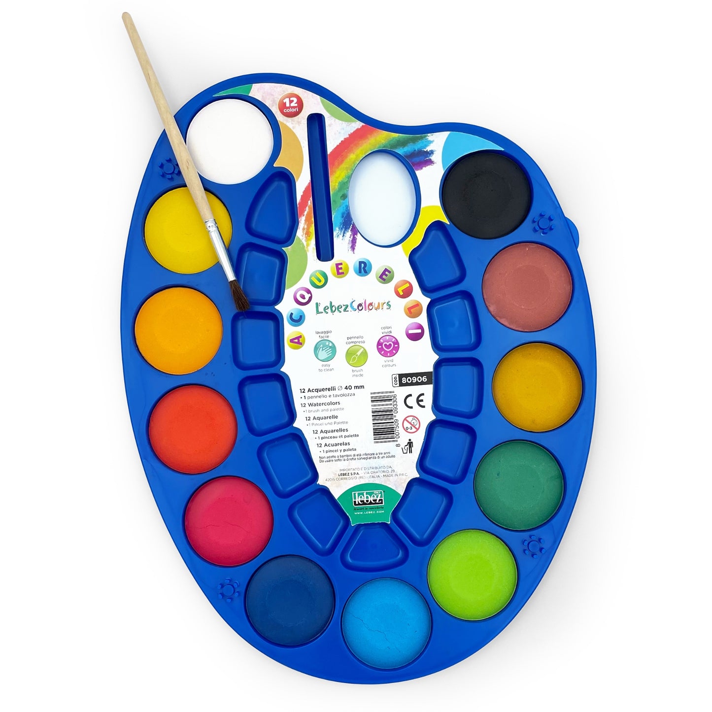 Set 12 culori acuarela, forma paleta, cu pensula inclusa