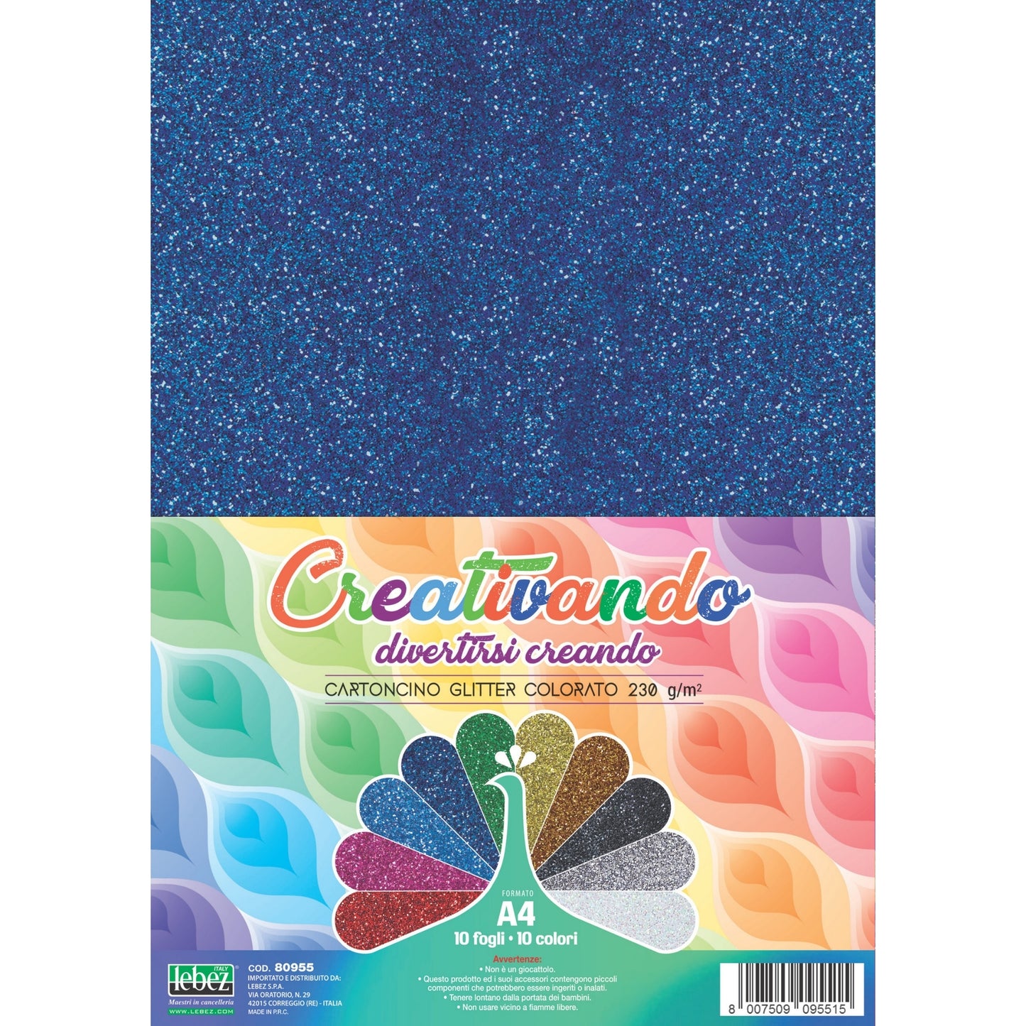 Carton colorat asortat 10 culori cu glitter, A4, 21 x 29.7 cm, 160 g/m2