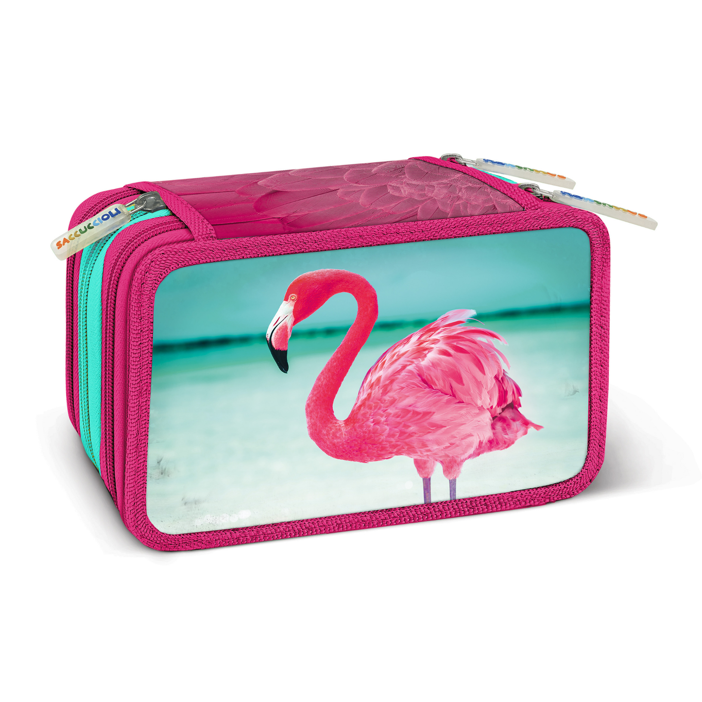 Penar echipat - Animale cu 3 fermoare (18 markere si 18 creioane colorate) - 13 x 20 x 6.5 cm (12 buc/display)