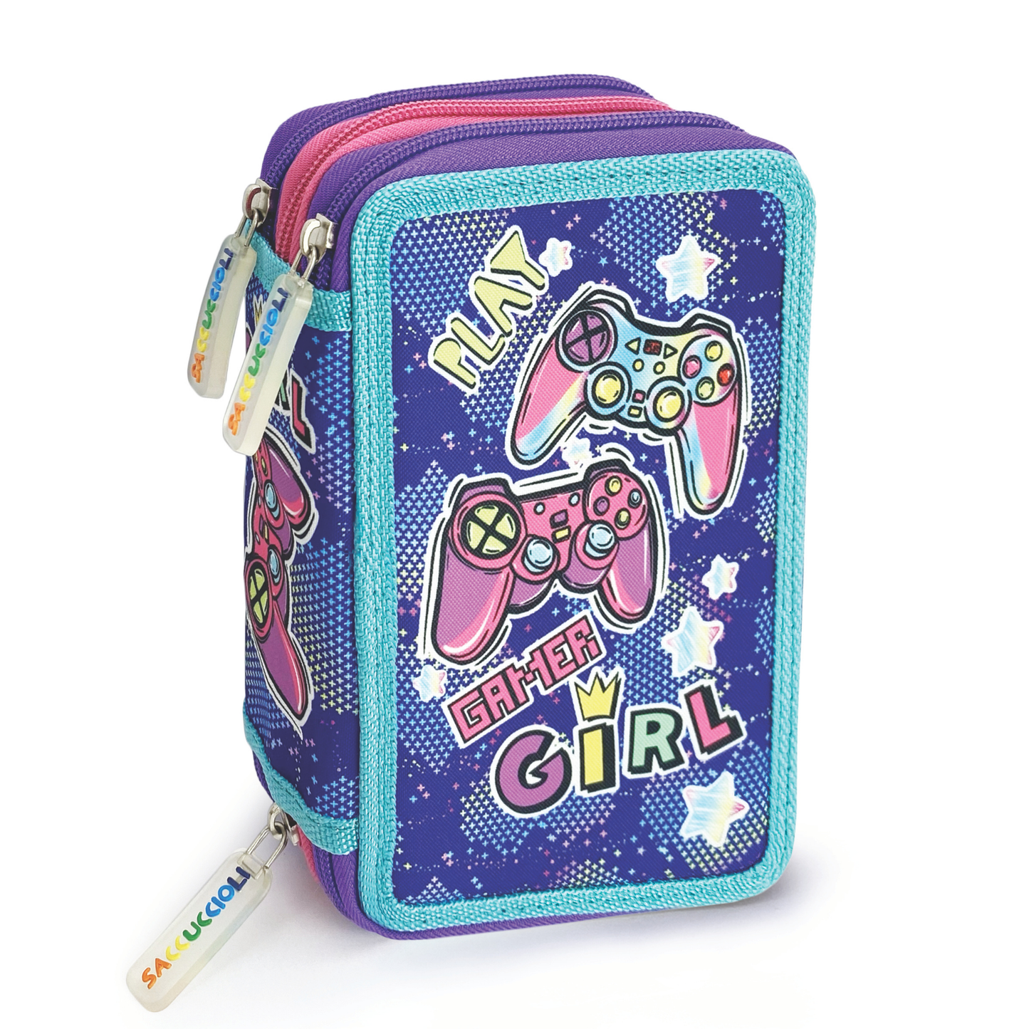 Penar echipat - Colectia pentru fete cu 3 fermoare (18 markere si 18 creioane colorate) - 13 x 20 x 6.5 cm (12buc/display)