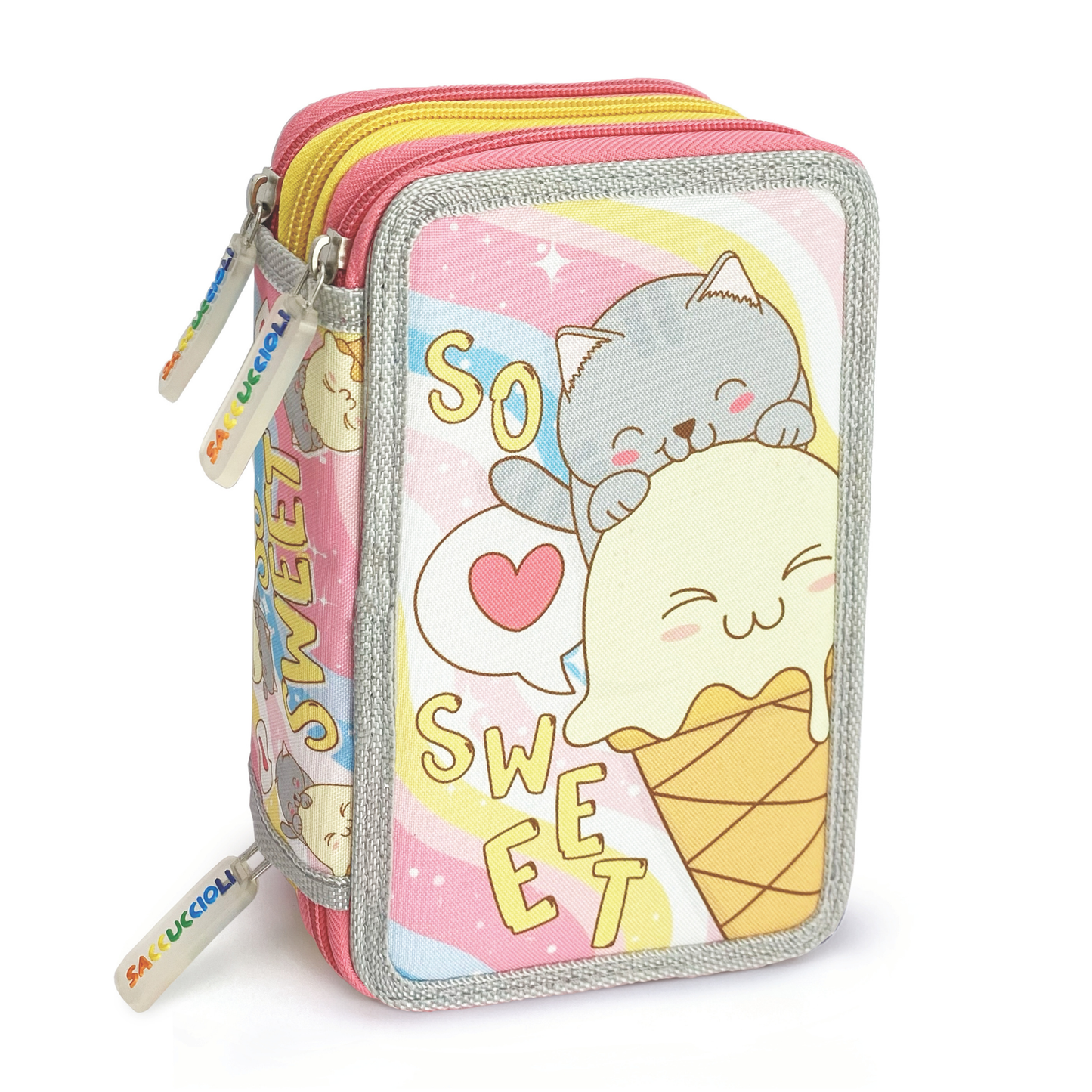 Penar echipat - Colectia pentru fete cu 3 fermoare (18 markere si 18 creioane colorate) - 13 x 20 x 6.5 cm (12buc/display)