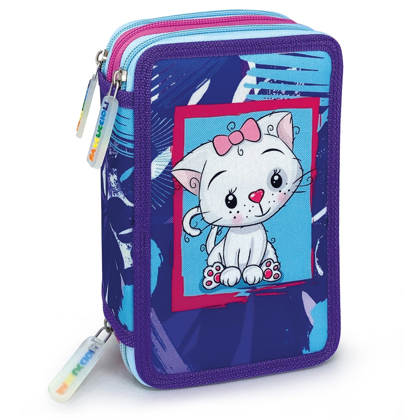 Penar echipat - Colectia Puppies cu 3 fermoare (18 markere si 18 creioane colorate) - 13 x 20 x 6.5 cm (12buc/display)