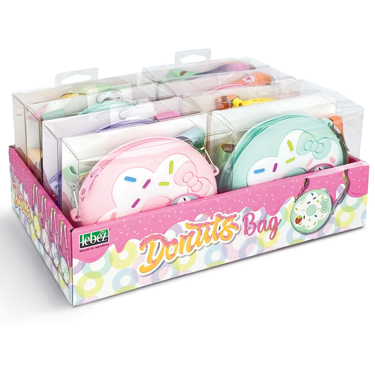 Mini geanta Donuts din silicon, cu fermoar si curea de umar reglabila - ø 12 x 3.5 cm (8 buc/display)