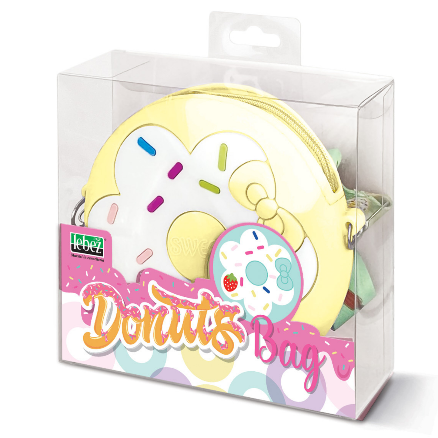 Mini geanta Donuts din silicon, cu fermoar si curea de umar reglabila - ø 12 x 3.5 cm (8 buc/display)