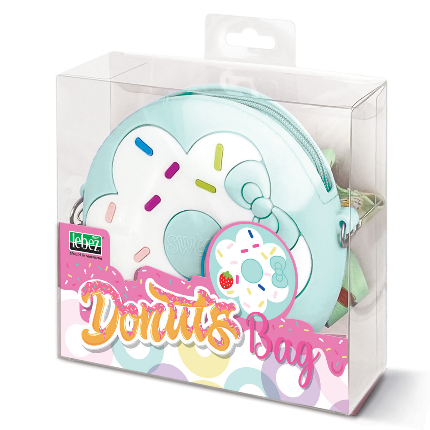 Mini geanta Donuts din silicon, cu fermoar si curea de umar reglabila - ø 12 x 3.5 cm (8 buc/display)
