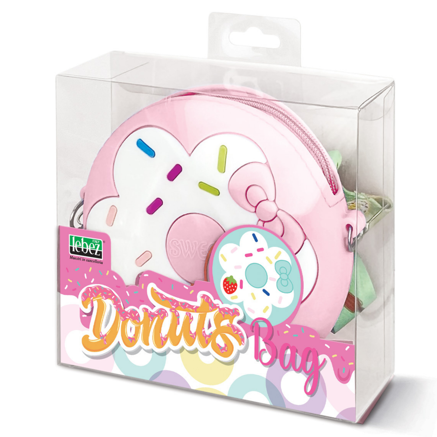 Mini geanta Donuts din silicon, cu fermoar si curea de umar reglabila - ø 12 x 3.5 cm (8 buc/display)