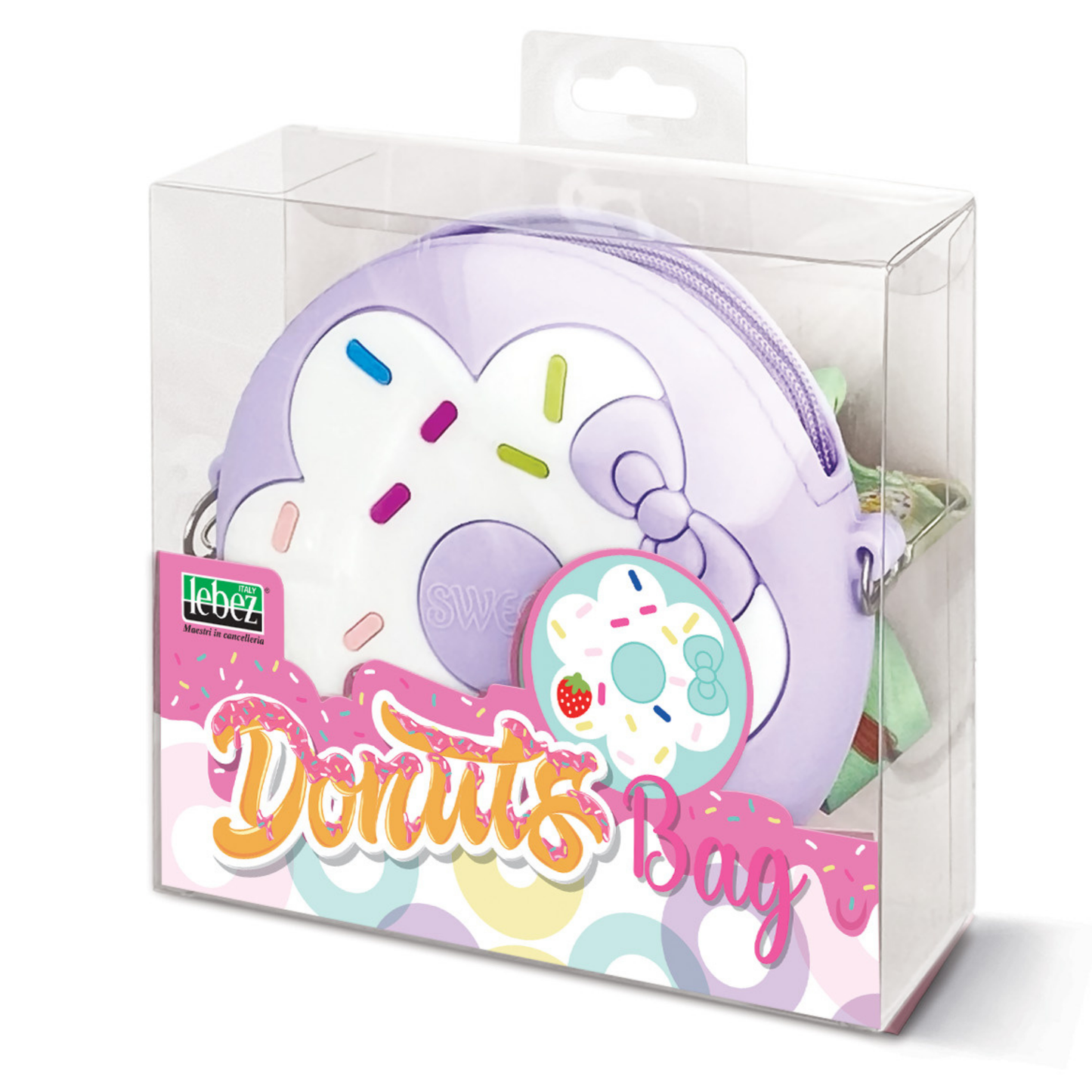 Mini geanta Donuts din silicon, cu fermoar si curea de umar reglabila - ø 12 x 3.5 cm (8 buc/display)