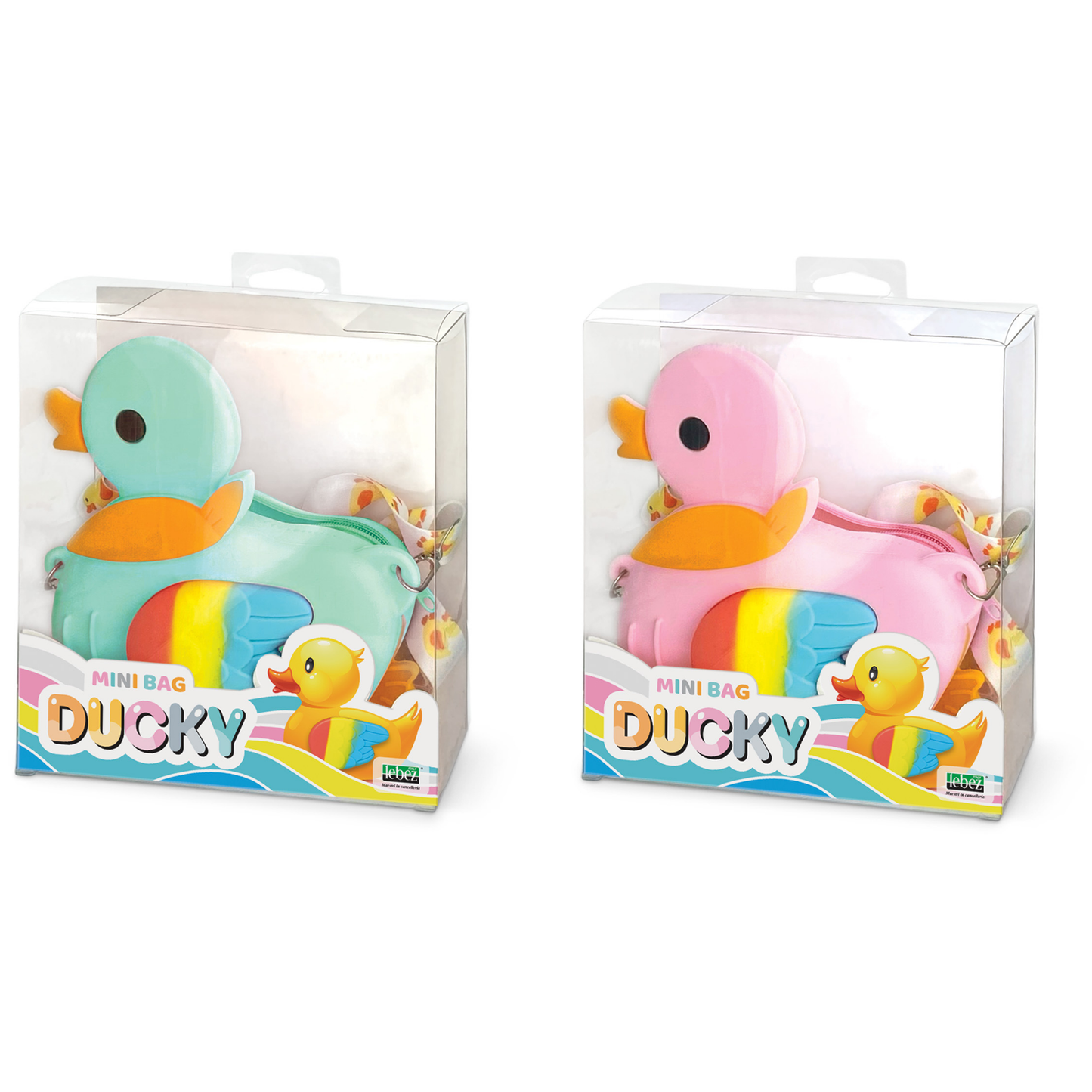 Mini geanta Ducky din silicon, cu fermoar si curea de umar reglabila - 15 x 17 x 2.5 cm (8 buc/display)