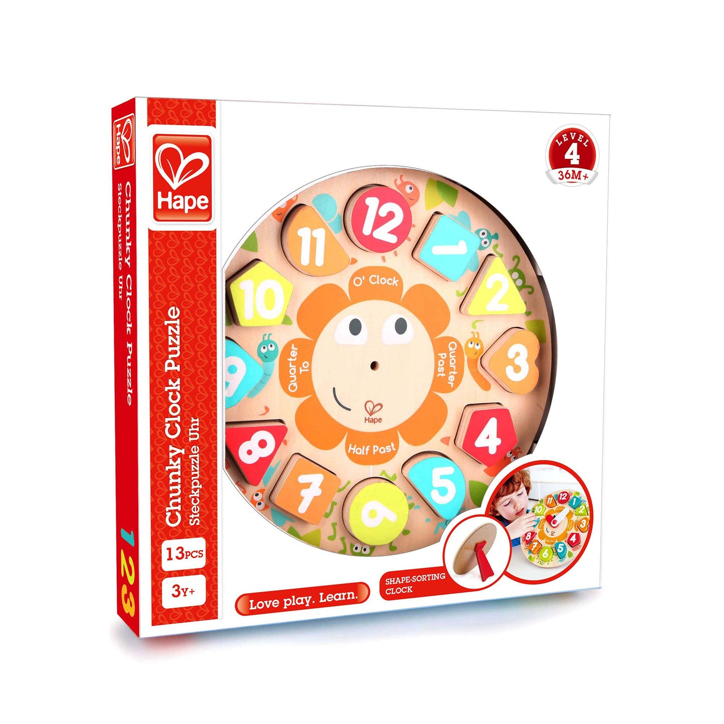 Puzzle din lemn cu ceas de jucarie pentru copii