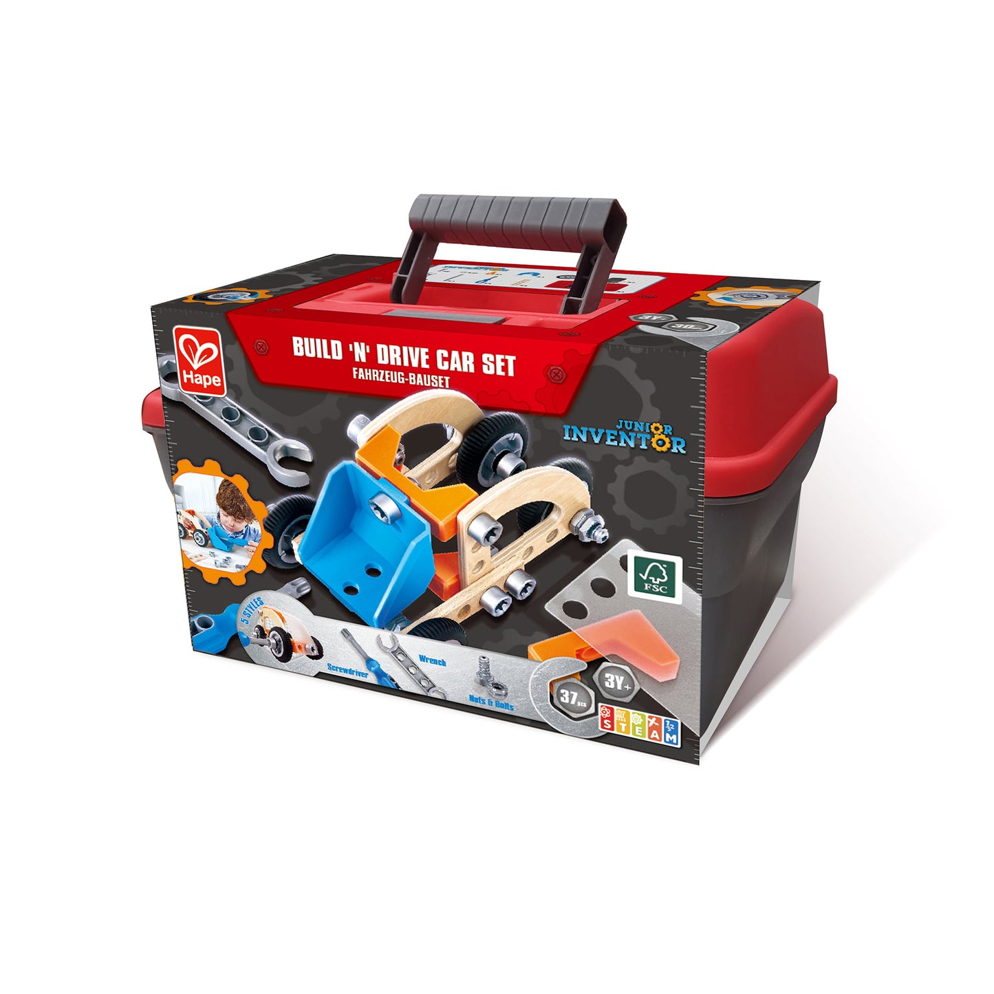 Jucarie din lemn - Set de constructie masini (37 piese)