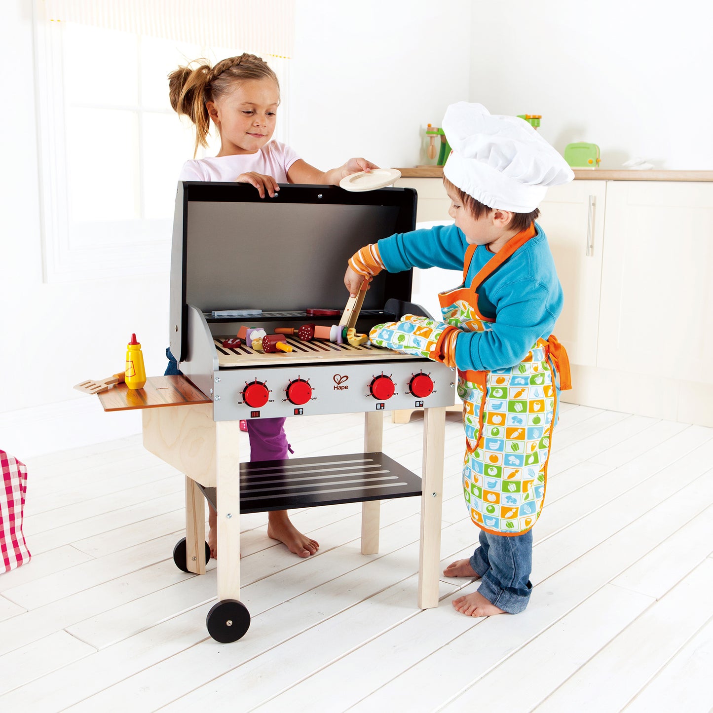 Jucarie din lemn copii - Gratar gourmet cu mancare (22 piese)