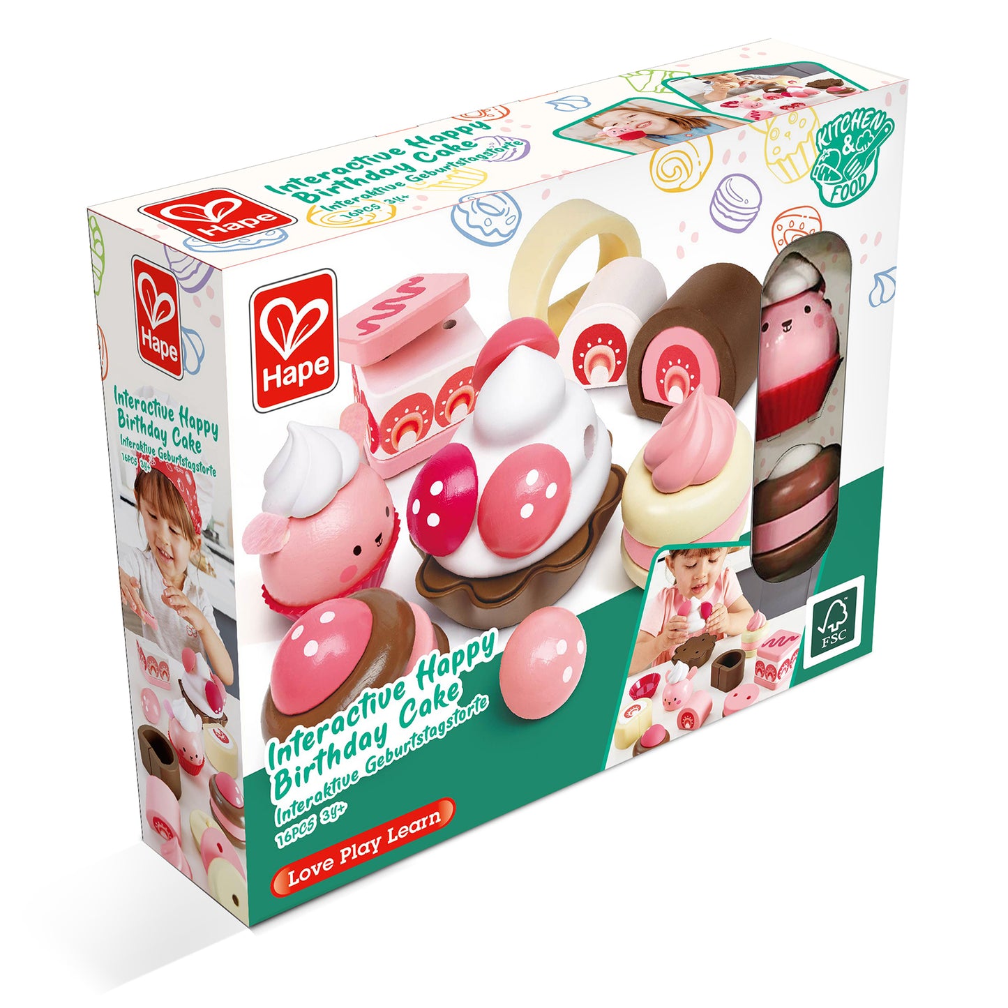 Jucarie din lemn - Set desert pentru copii cu capsuni (7 piese)