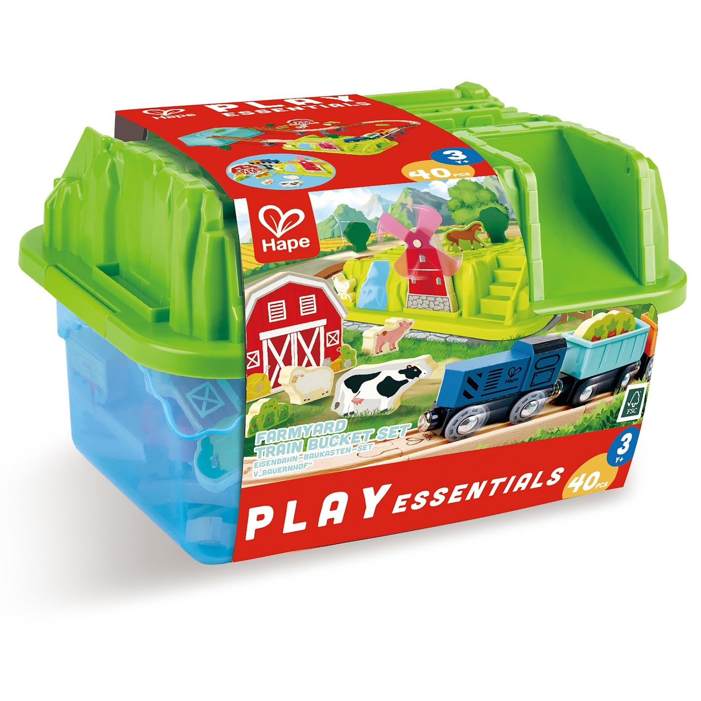 Jucarie din lemn - Trenul de la ferma (40 piese)
