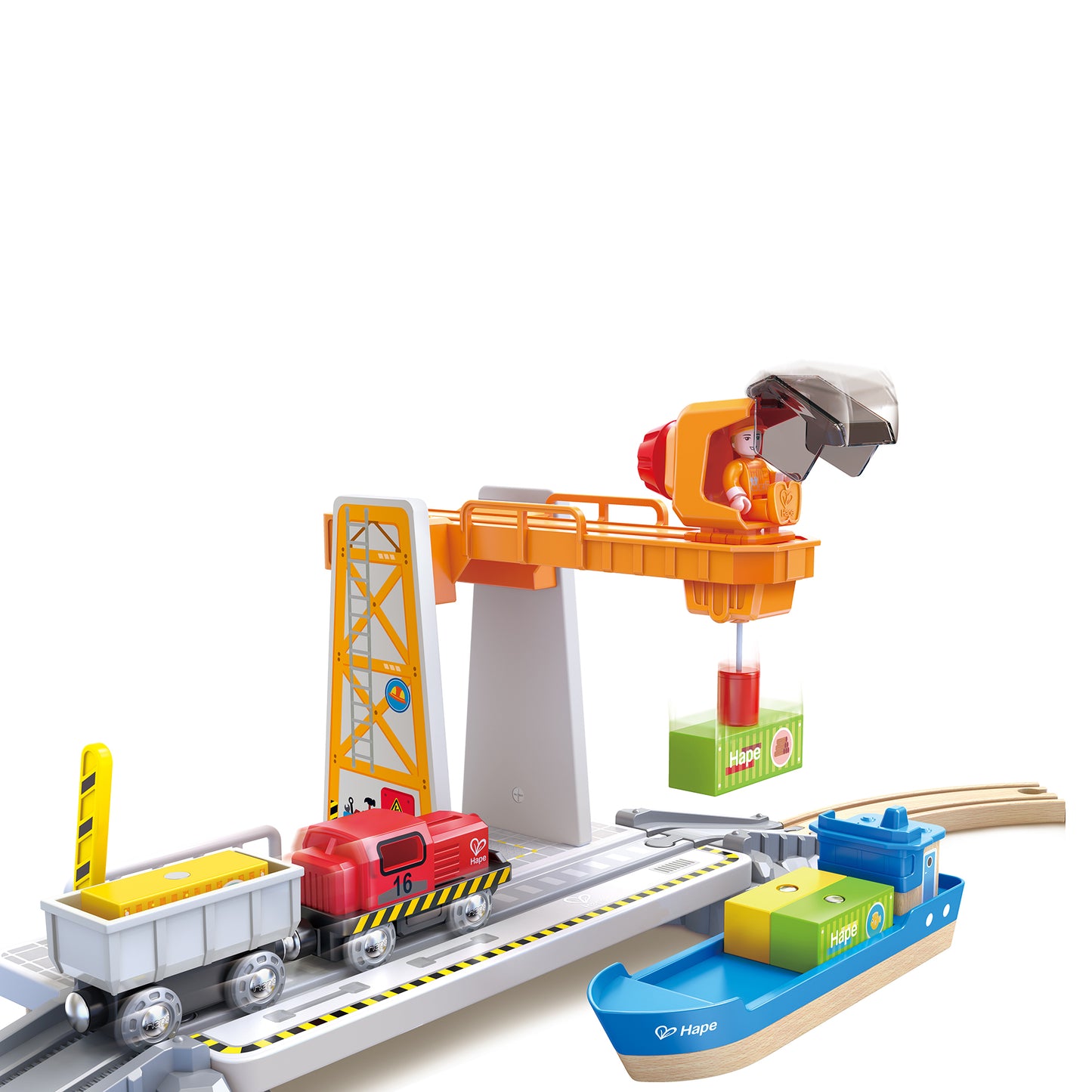 Jucarie din lemn - Set de transport maritim si feroviar (38 piese)