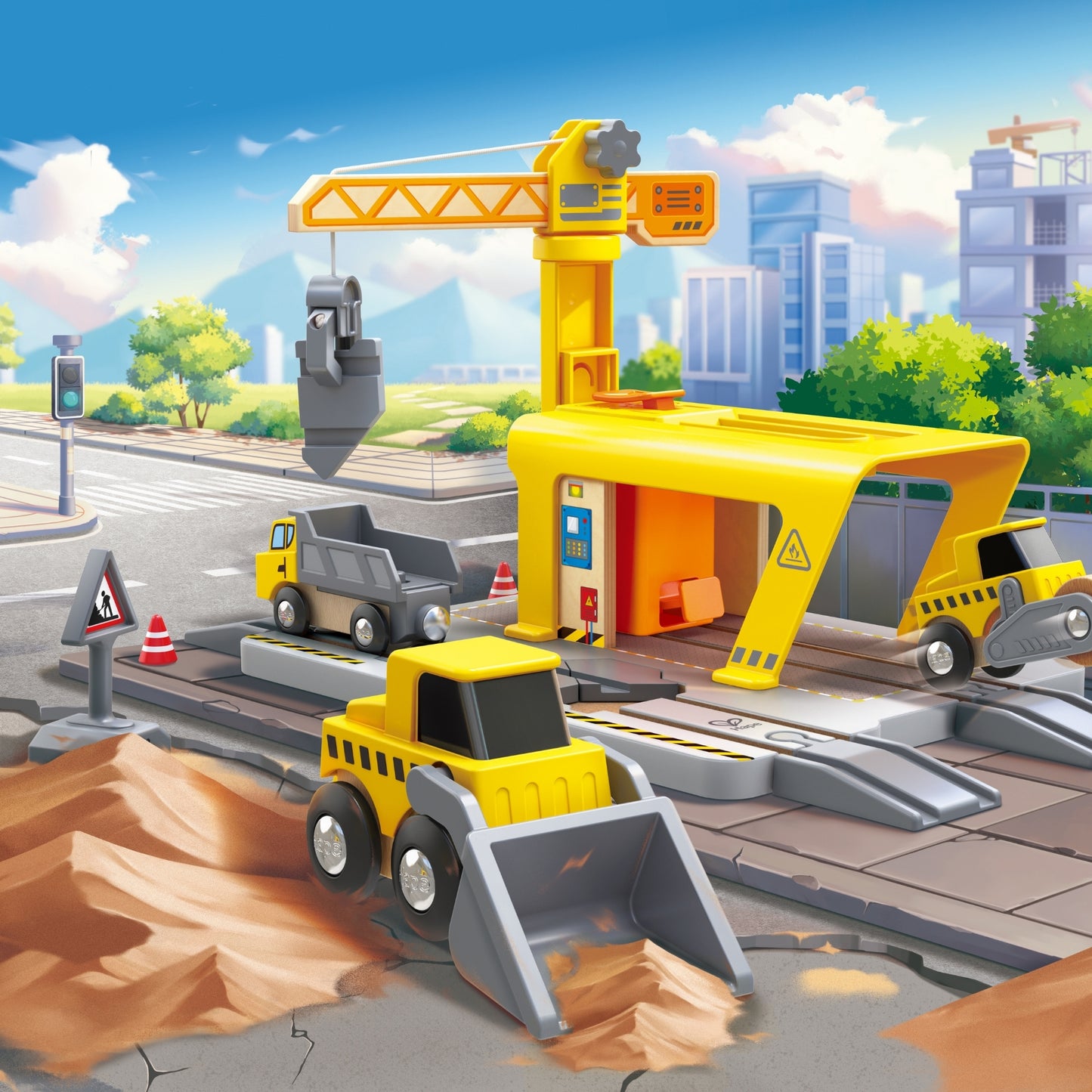 Jucarie din lemn - Set constructii macarale feroviare