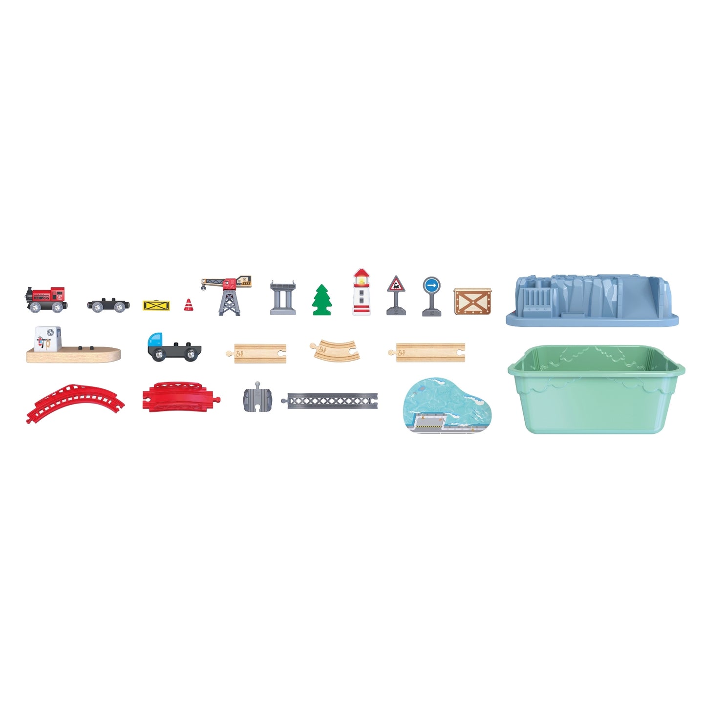 Jucarie din lemn - Set tren port (51 piese)