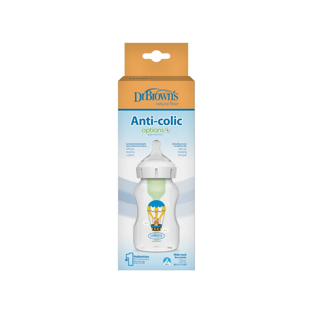 Biberon Anti-Colici cu Gat Larg "Options Plus" Design, PP , 330 ml. cu tetina nivel 2 (3-6 luni)