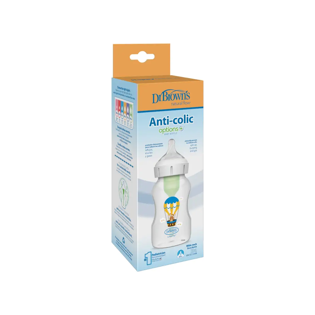 Biberon Anti-Colici cu Gat Larg "Options Plus" Design, PP , 330 ml. cu tetina nivel 2 (3-6 luni)