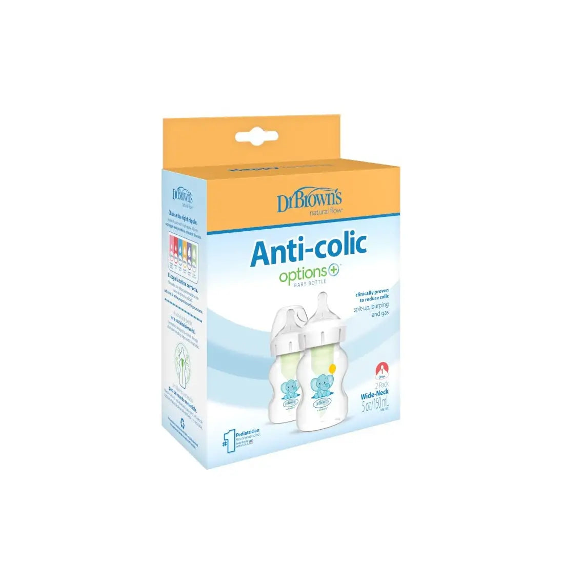 Biberon Anti-Colici cu Gat Larg PP,150 ml. "Options Plus" Design, (2 pack)