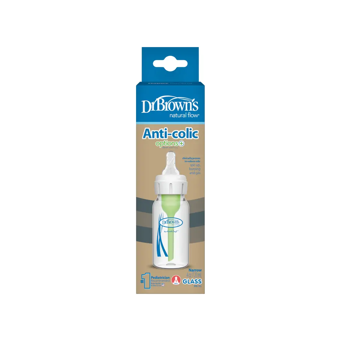 Biberon Anti-Colici din sticla cu Gat Ingust „Options +”� 120 ml.