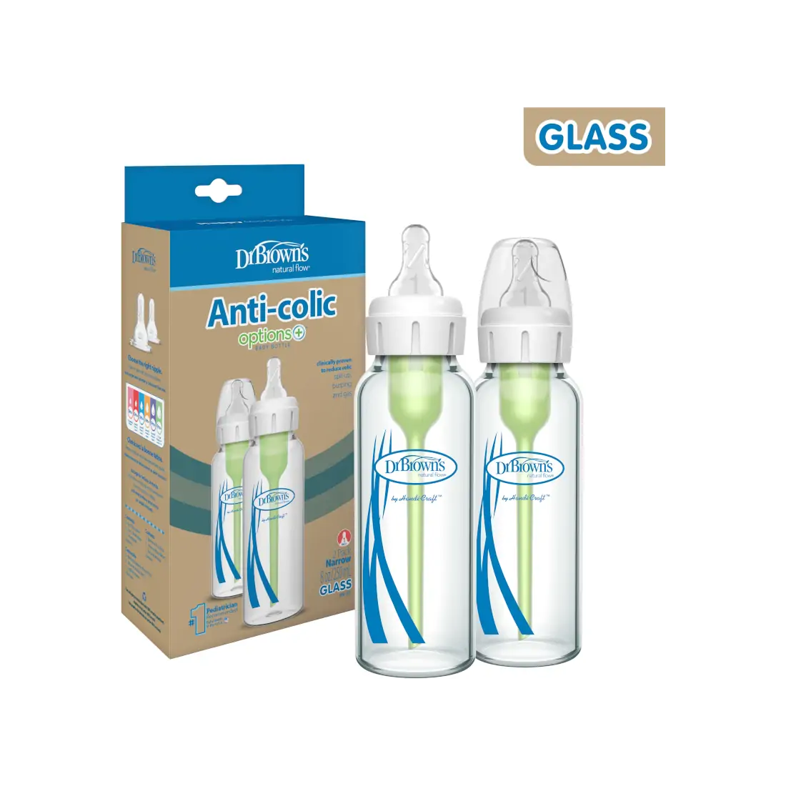Pachet biberoane Anti-Colici din sticla cu Gat Ingust „Options +â€ï¿½ 250 ml. (2pack)
