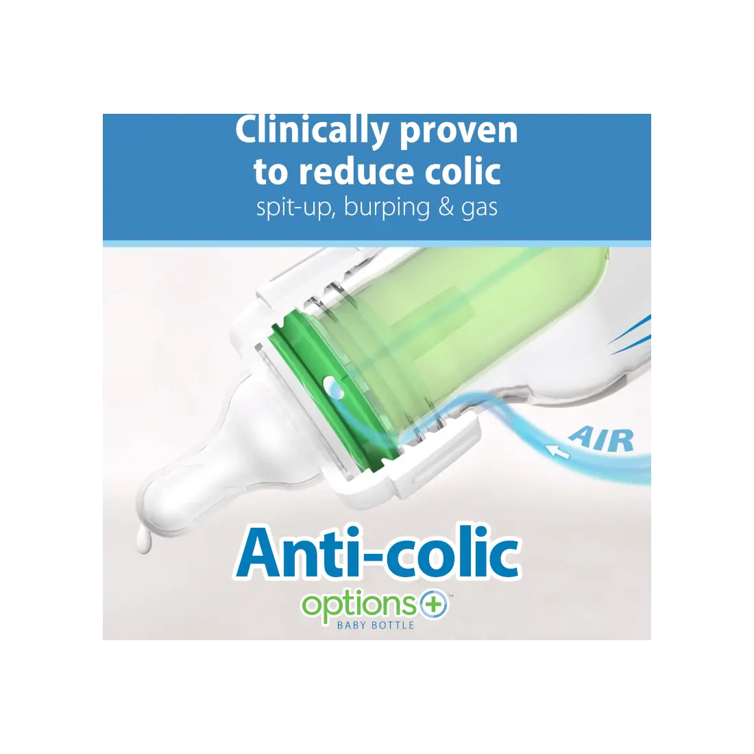 Biberon Anti-Colici din sticla cu Gat Ingust „Options +”� 250 ml.