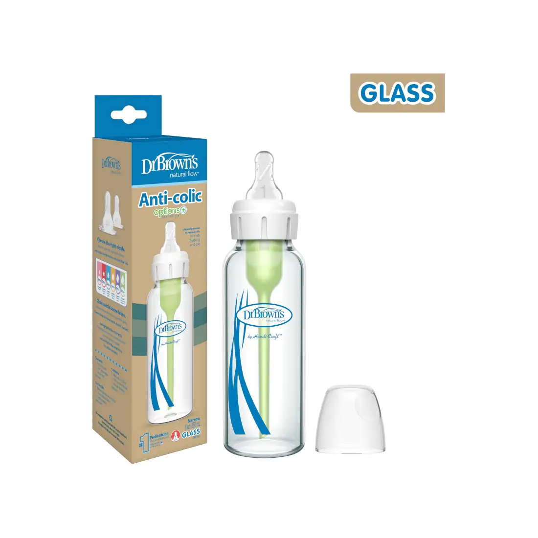 Biberon Anti-Colici din sticla cu Gat Ingust „Options +”� 250 ml.
