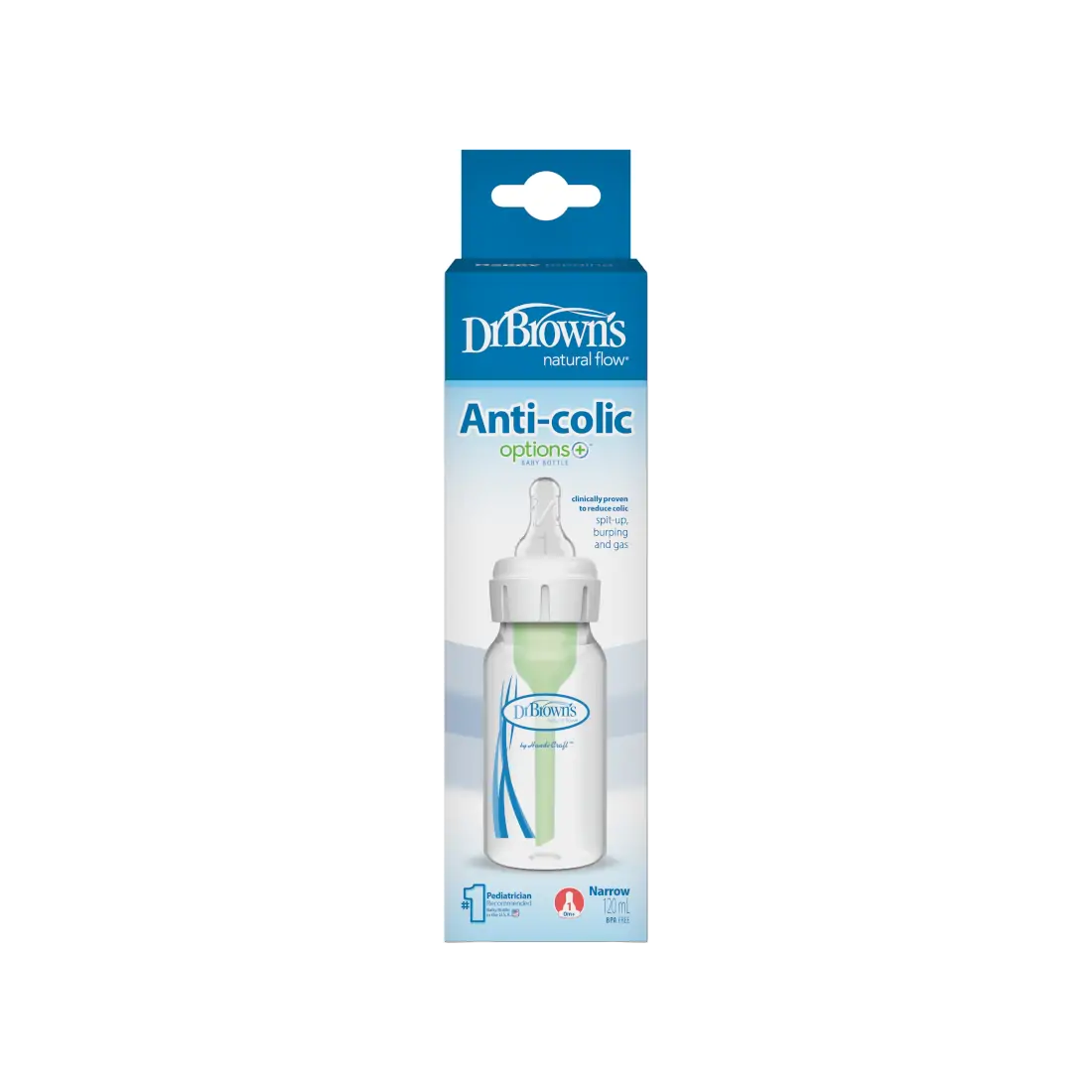 Biberon din plastic Anti-Colici cu Gat Ingust, 120 ml. "Options +"