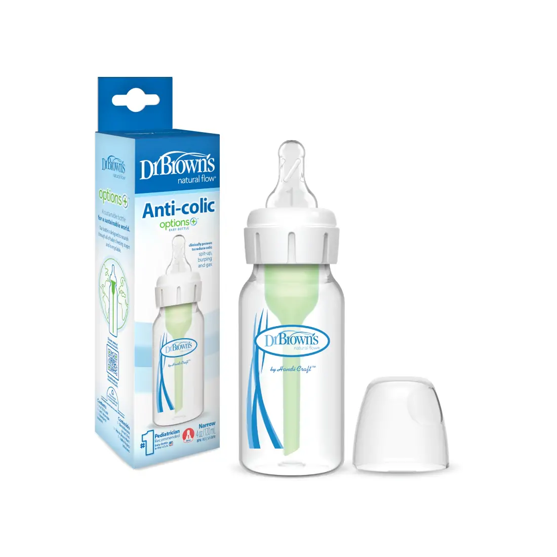 Biberon din plastic Anti-Colici cu Gat Ingust, 120 ml. "Options +"