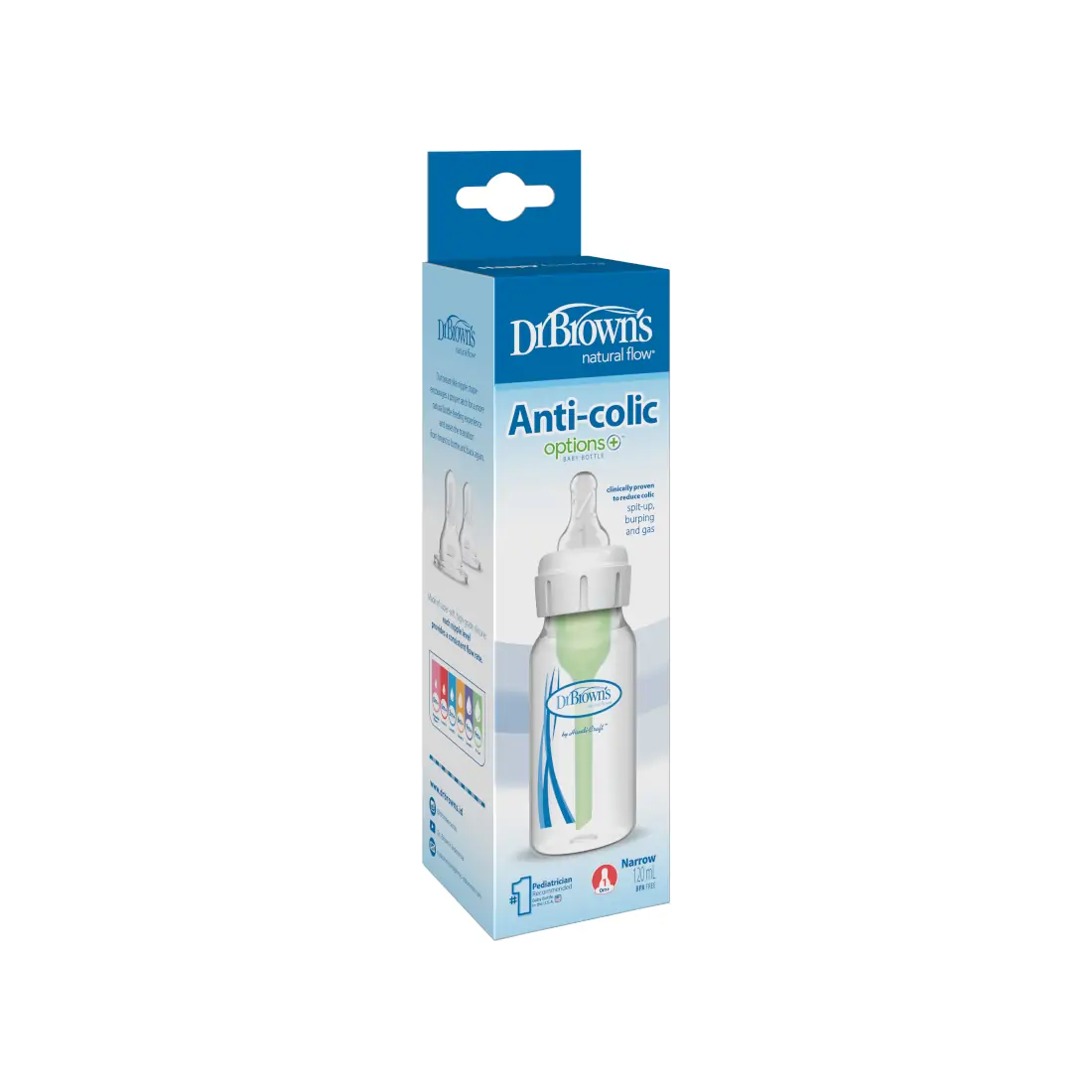 Biberon din plastic Anti-Colici cu Gat Ingust, 120 ml. "Options +"