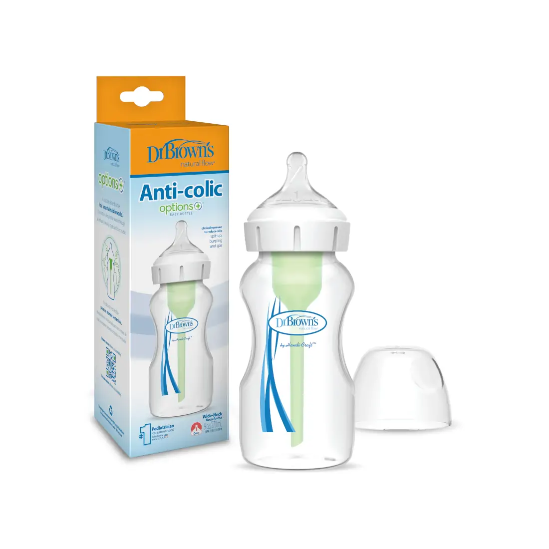 Biberon din plastic, Anti-Colici cu Gat Larg "Options Plus" 270 ml.