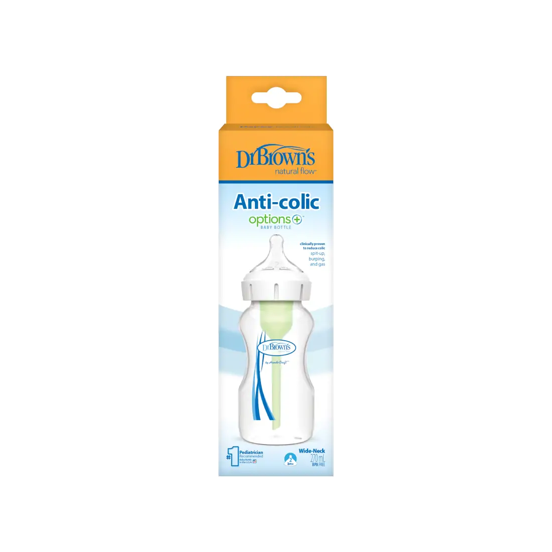 Biberon din plastic, Anti-Colici cu Gat Larg "Options Plus" 270 ml.