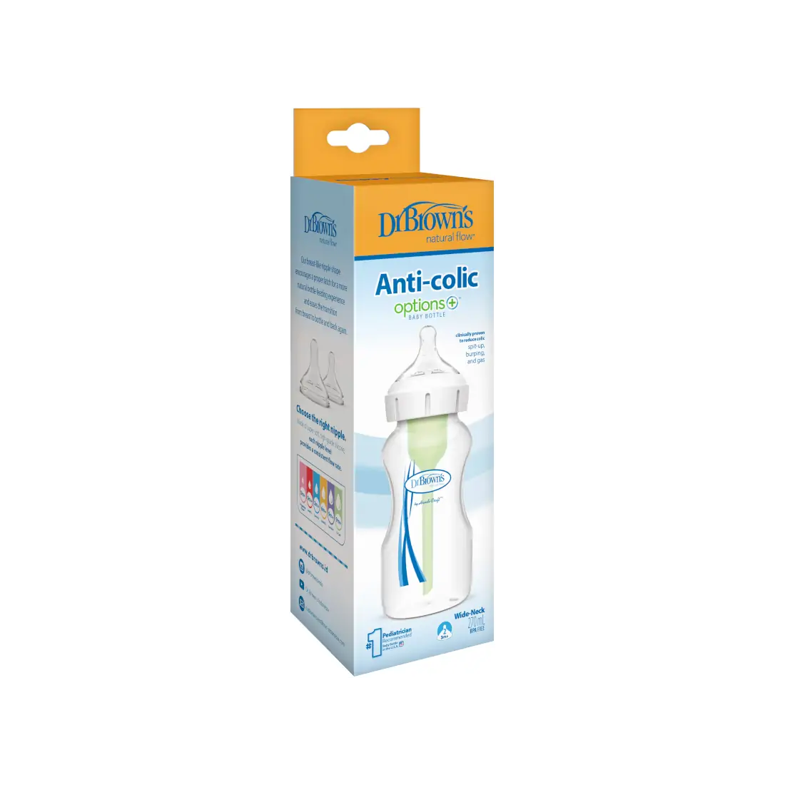 Biberon din plastic, Anti-Colici cu Gat Larg "Options Plus" 270 ml.