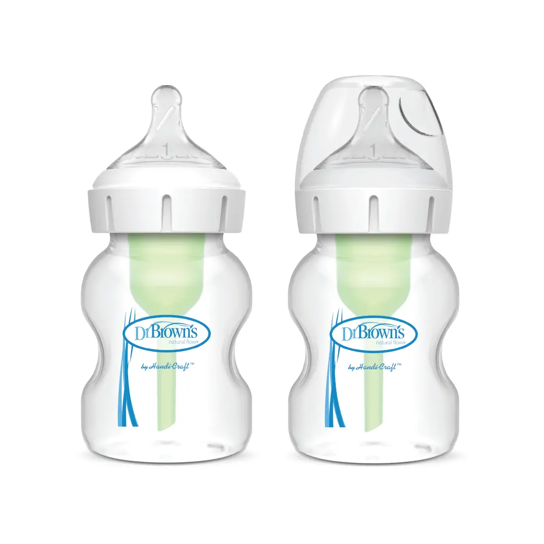 Pachet biberoane din plastic, Anti-Colici cu Gat Larg, 150 ml. "Options Plus" (2 pack)