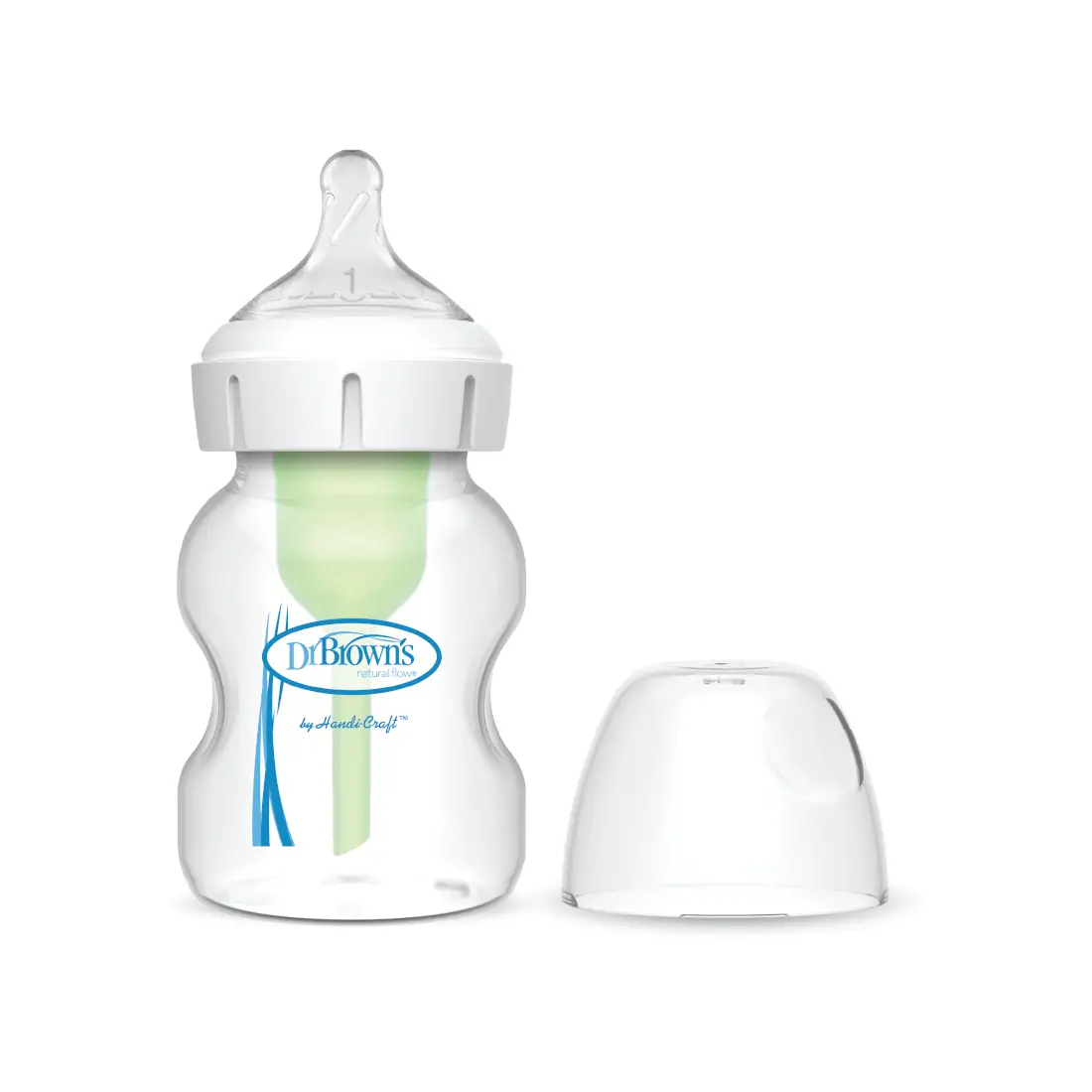 Biberon din plastic, Anti-Colici cu Gat Larg, 150 ml. "Options Plus", cu tetina nivel 1 (0-3 luni)