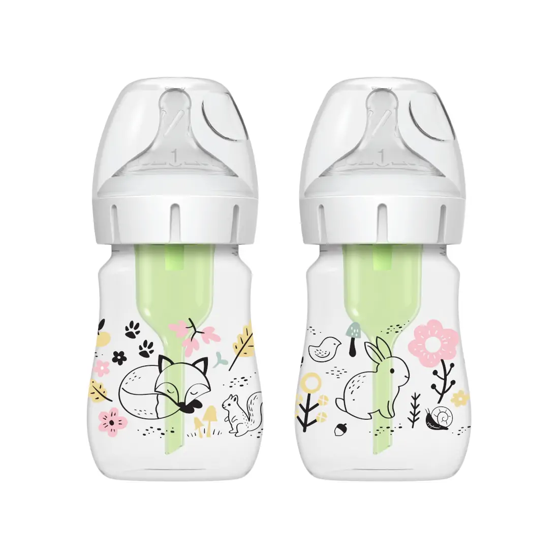 Biberon Anti-Colici cu Gat Larg PP, 150 ml. "Options Plus" design fetite (BPA free) (2 pack)