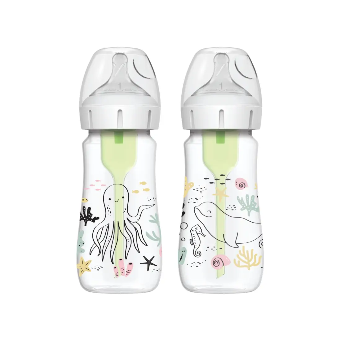 Biberon Anti-Colici cu Gat Larg PP, 270 ml. "Options Plus" design fetite (BPA free) (2 pack)