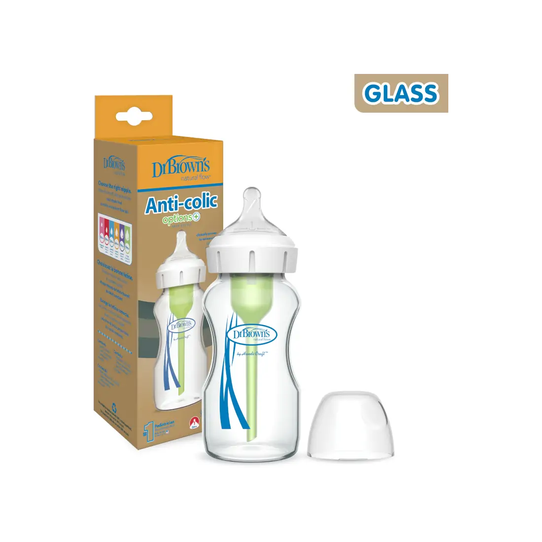 Biberon Anti-Colici cu Gat Larg ”Options Plus” � din sticla 270 ml.