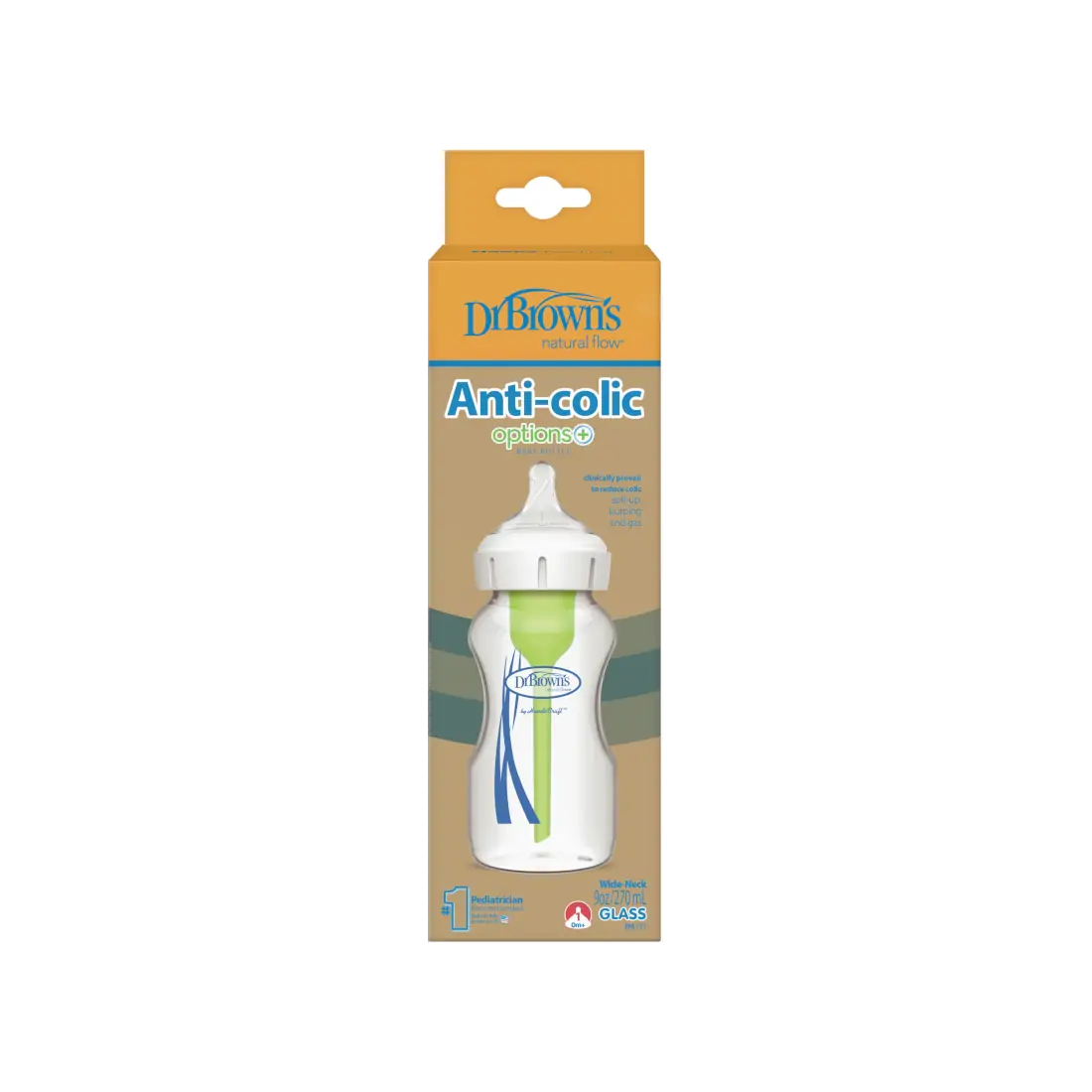 Biberon Anti-Colici cu Gat Larg ”Options Plus” � din sticla 270 ml.