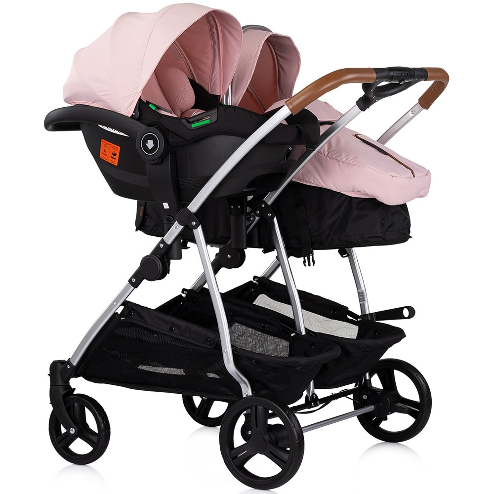 Carucior gemeni Chipolino Duo Smart 3 in 1 pink marshmallow