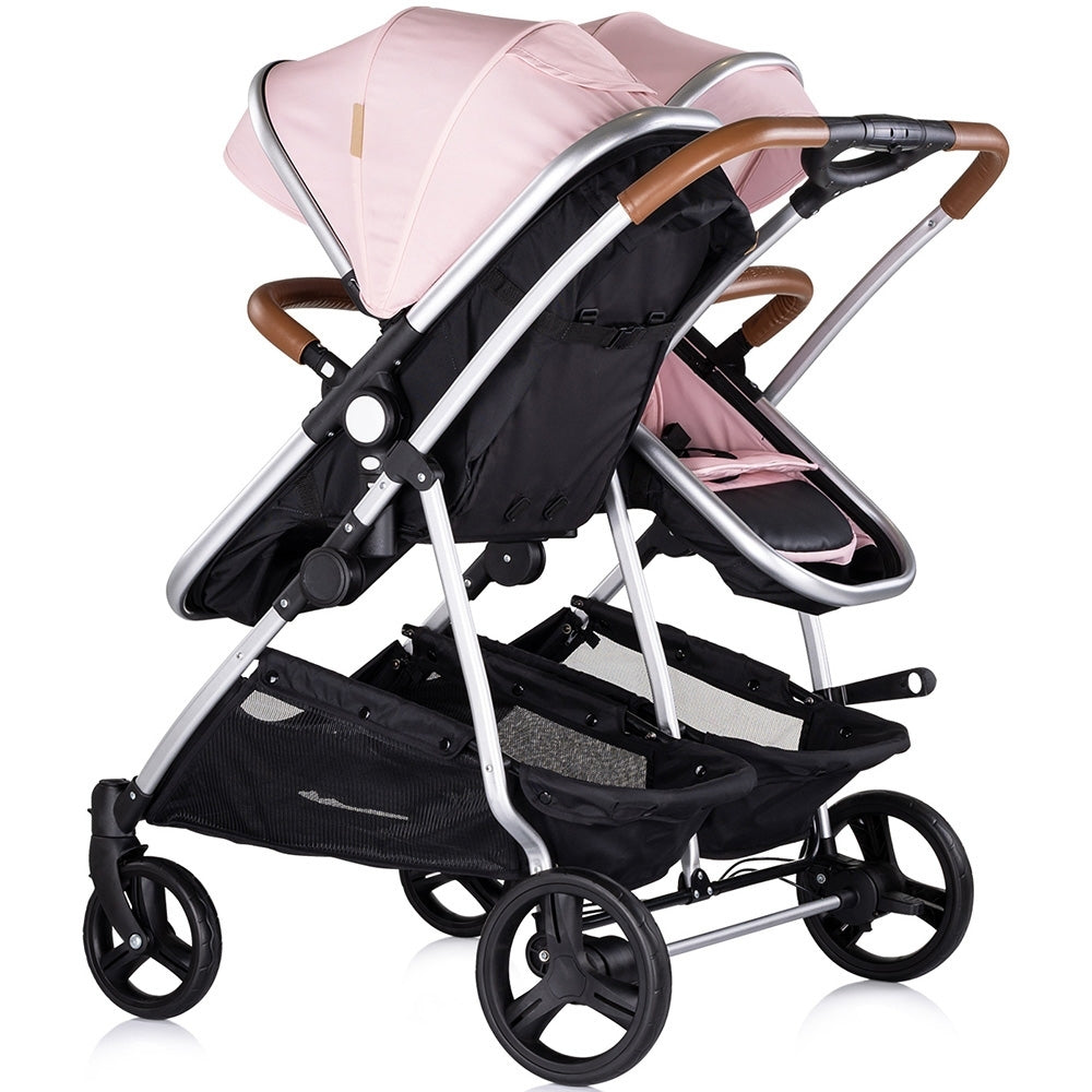 Carucior gemeni Chipolino Duo Smart 3 in 1 pink marshmallow