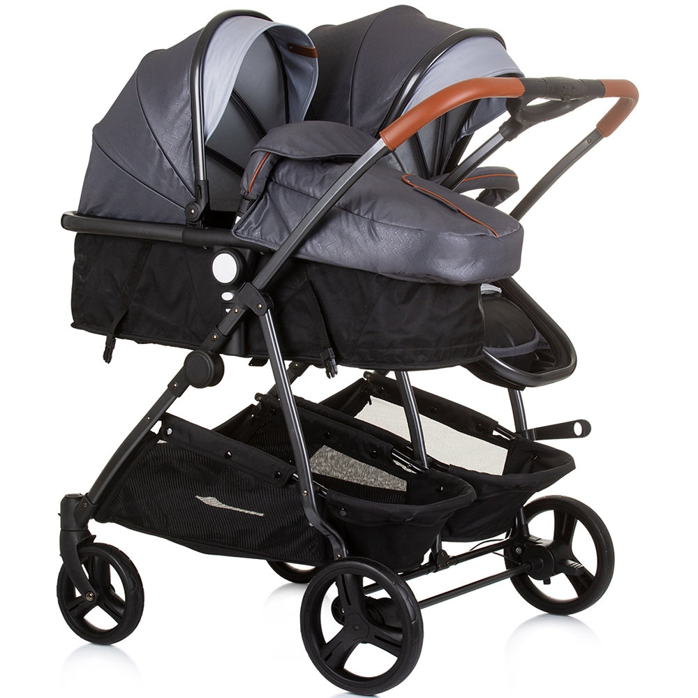 Carucior gemeni Chipolino Duo Smart 3 in 1 silver grey