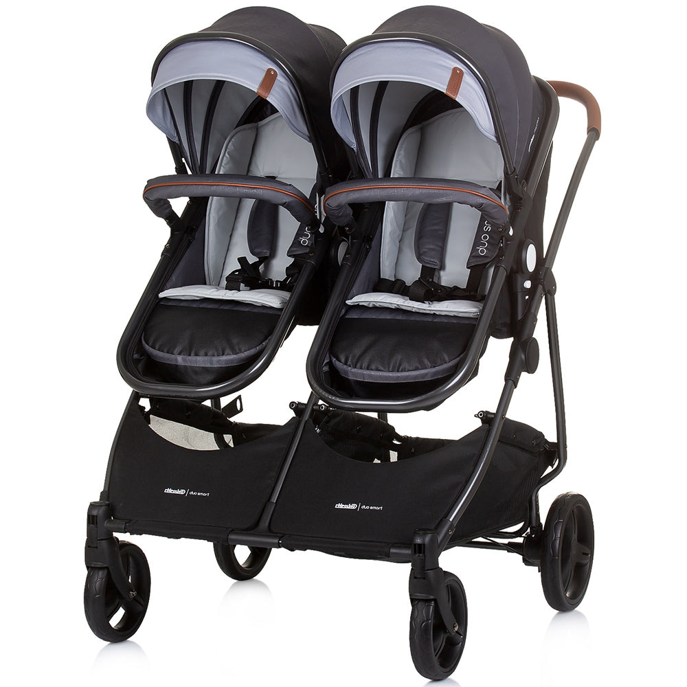 Carucior gemeni Chipolino Duo Smart 3 in 1 silver grey