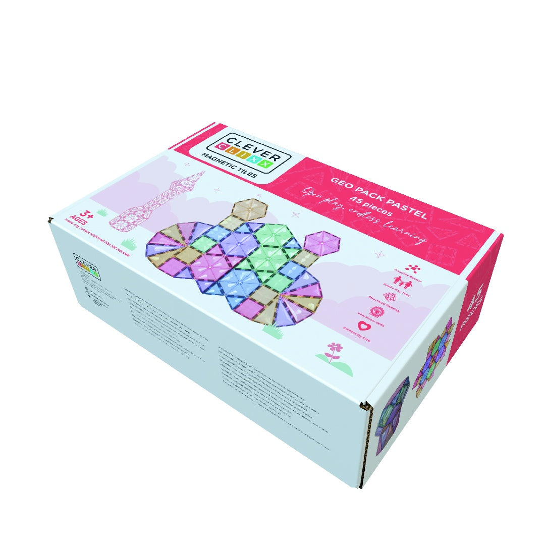 Joc magnetic de construit Pastel 45 piese, Cleverclixx