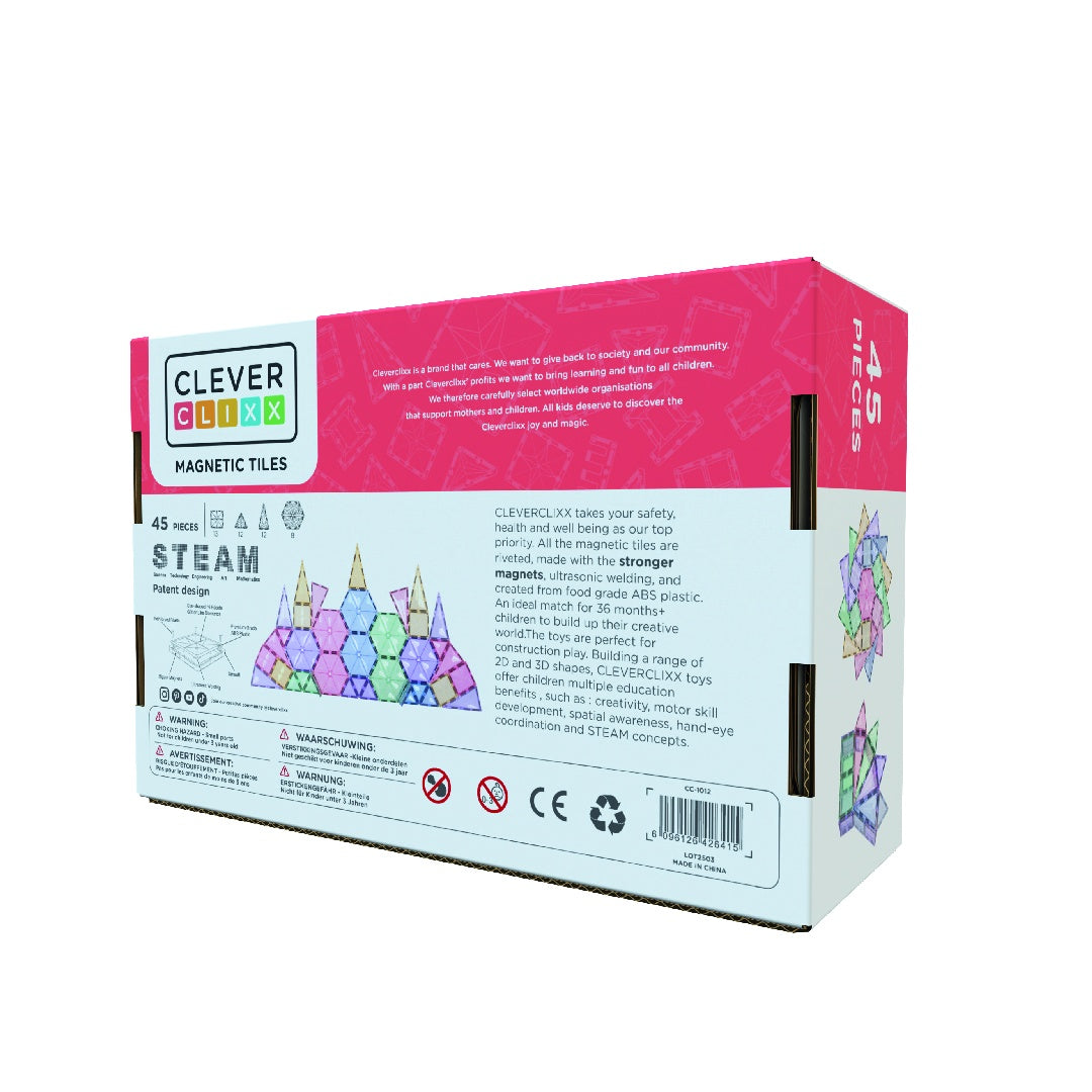 Joc magnetic de construit Pastel 45 piese, Cleverclixx