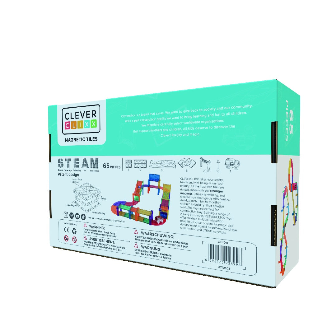 Joc magnetic Traseu de curse 65 piese, Cleverclixx