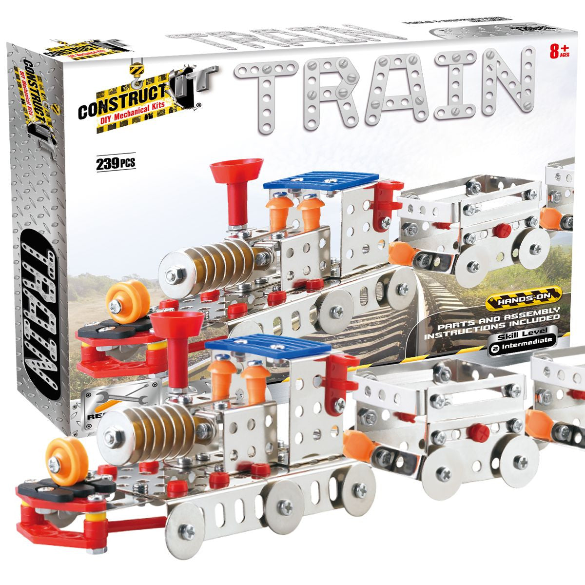 Kit STEM Locomotiva cu aburi și doua vagoane, nivel intermediar