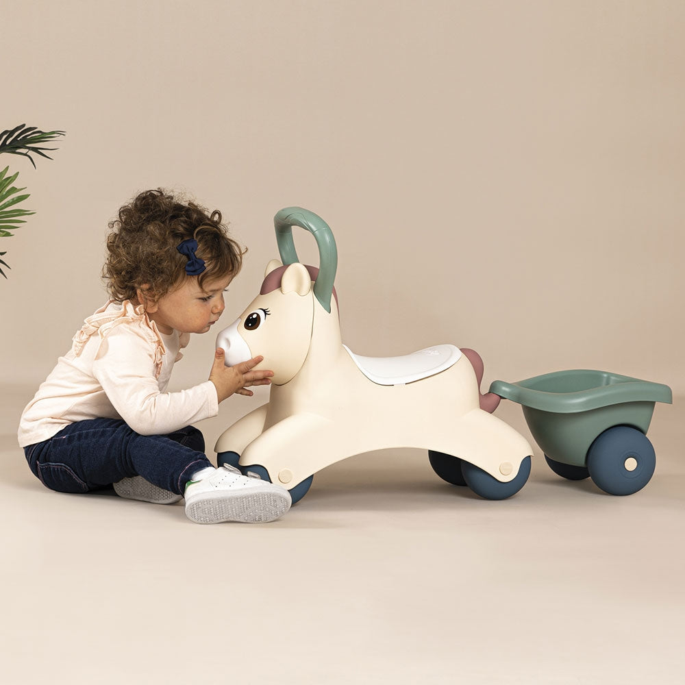 Masinuta de impins Smoby Pony cu remorca