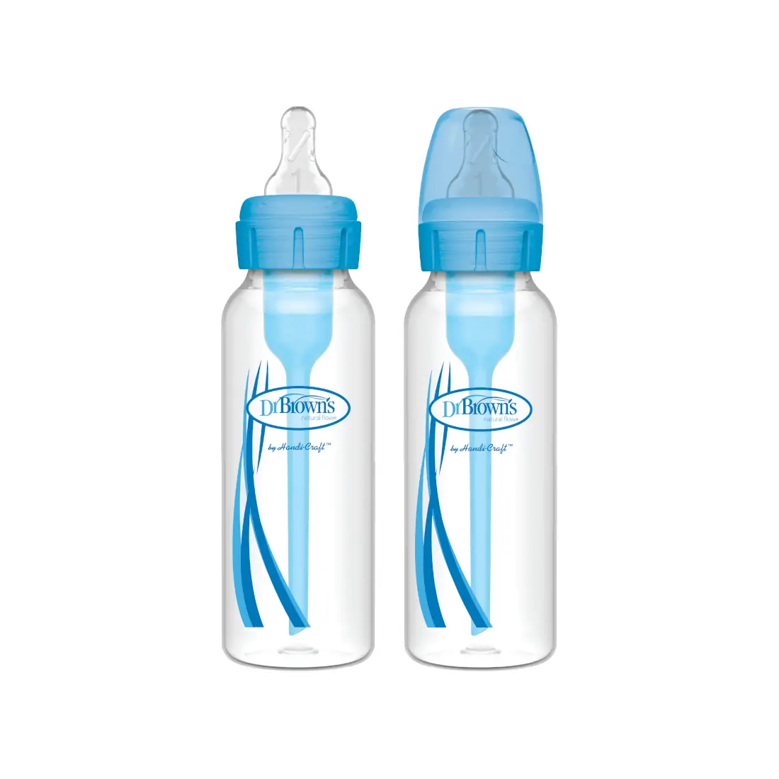 Pachet Biberoane din plastic, Anti-Colici cu Gat Ingust "Options Plus" de 250 ml. (2-Pack) Albastru